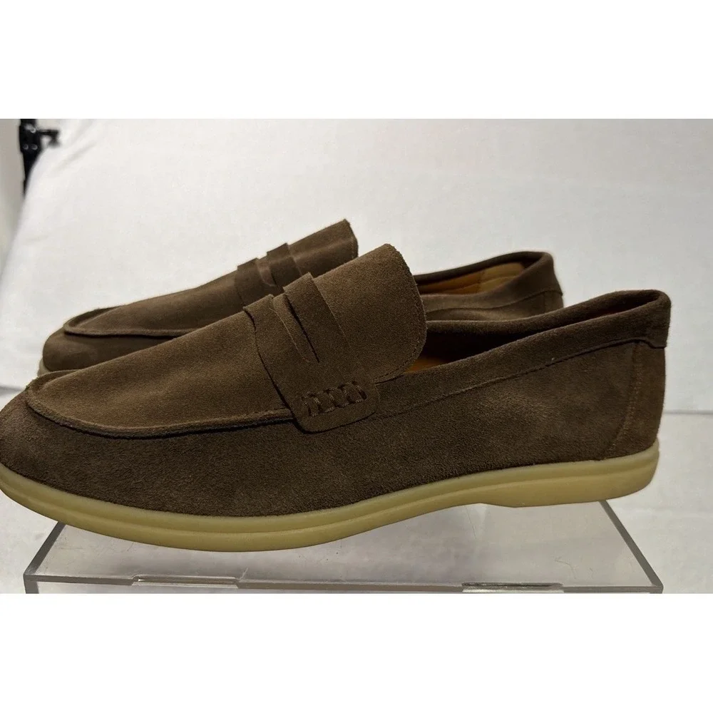 Cushionaire Men's Selby Genuine Leather Slip-On Casual Penny Size 13 Brown Suede